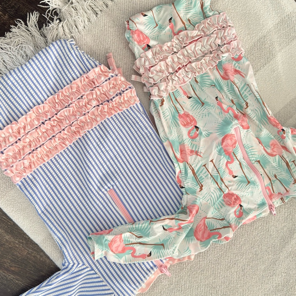 Toddler Girl One-Piece Swimsuit Set - Mixed Prints Ruffle Butts 12-18 months - Picture 3 of 5